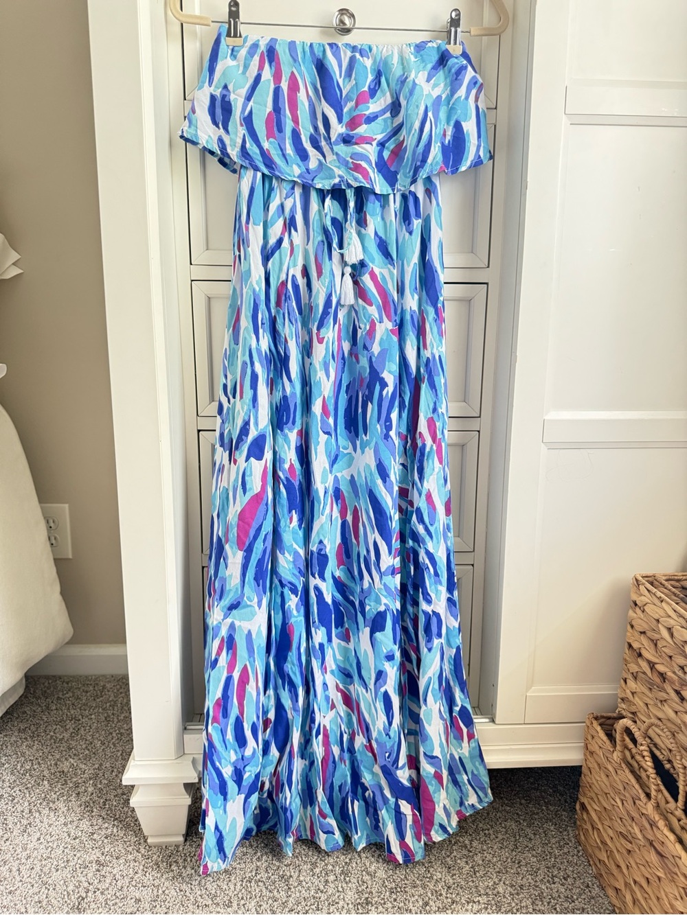 Maxi Dress in Aqua, Blue & Pink Wave Print